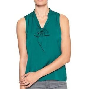 Banana Republic Factory Teal Sleeveless Tie Collar Top